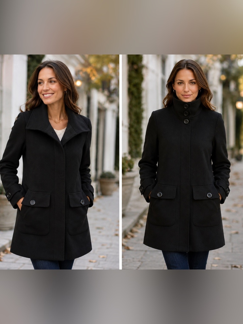 Trina Turk Wool Blend Coat – Size 4 – Black | Mock Neck | Lined | Chic Minimalis